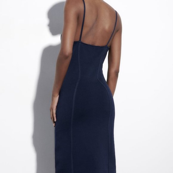 NWT ZARA FITTED KNIT DRESS  NAVY BLUE - REF 2142/062 M - Picture 5 of 8